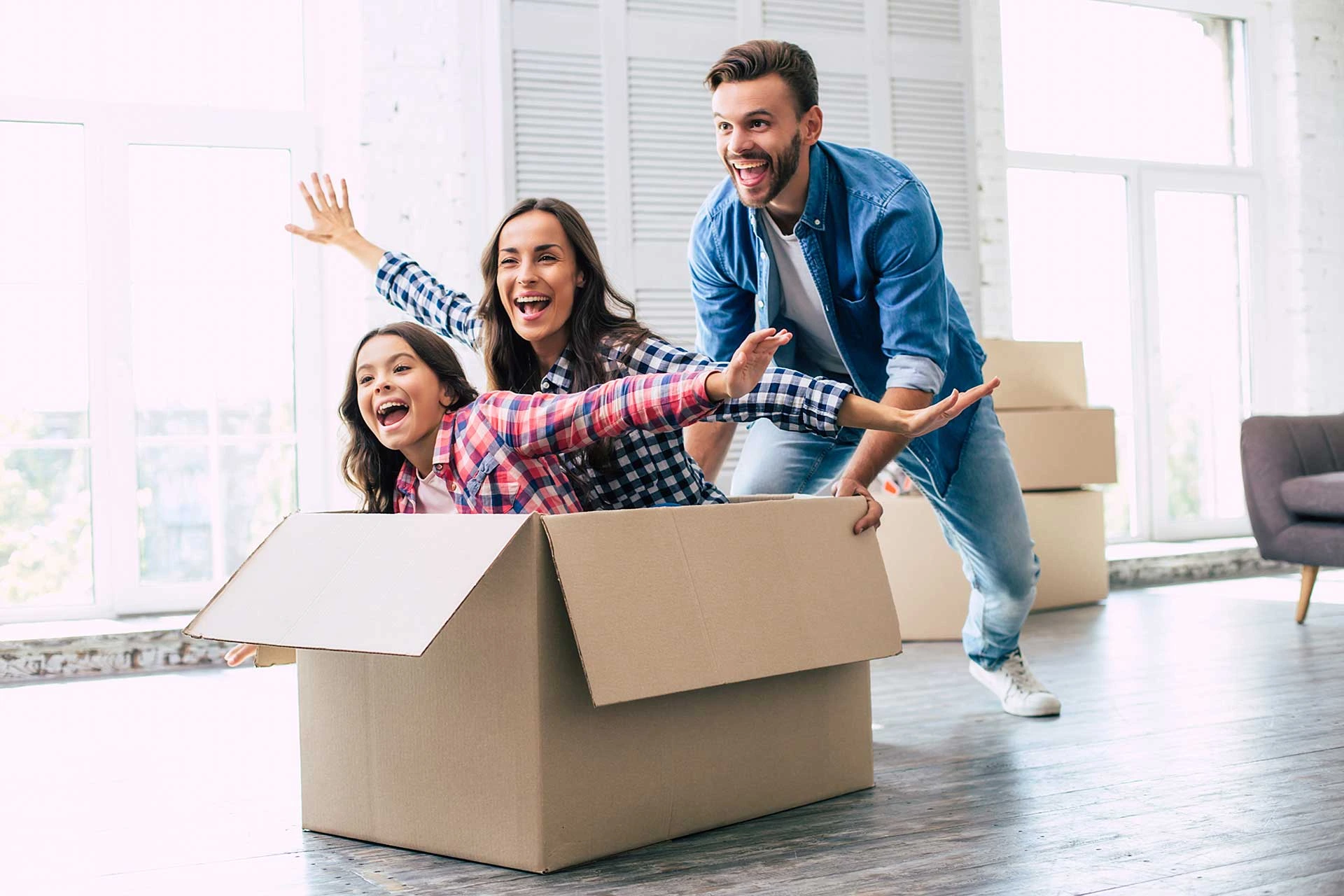 enthusiastic family on a box